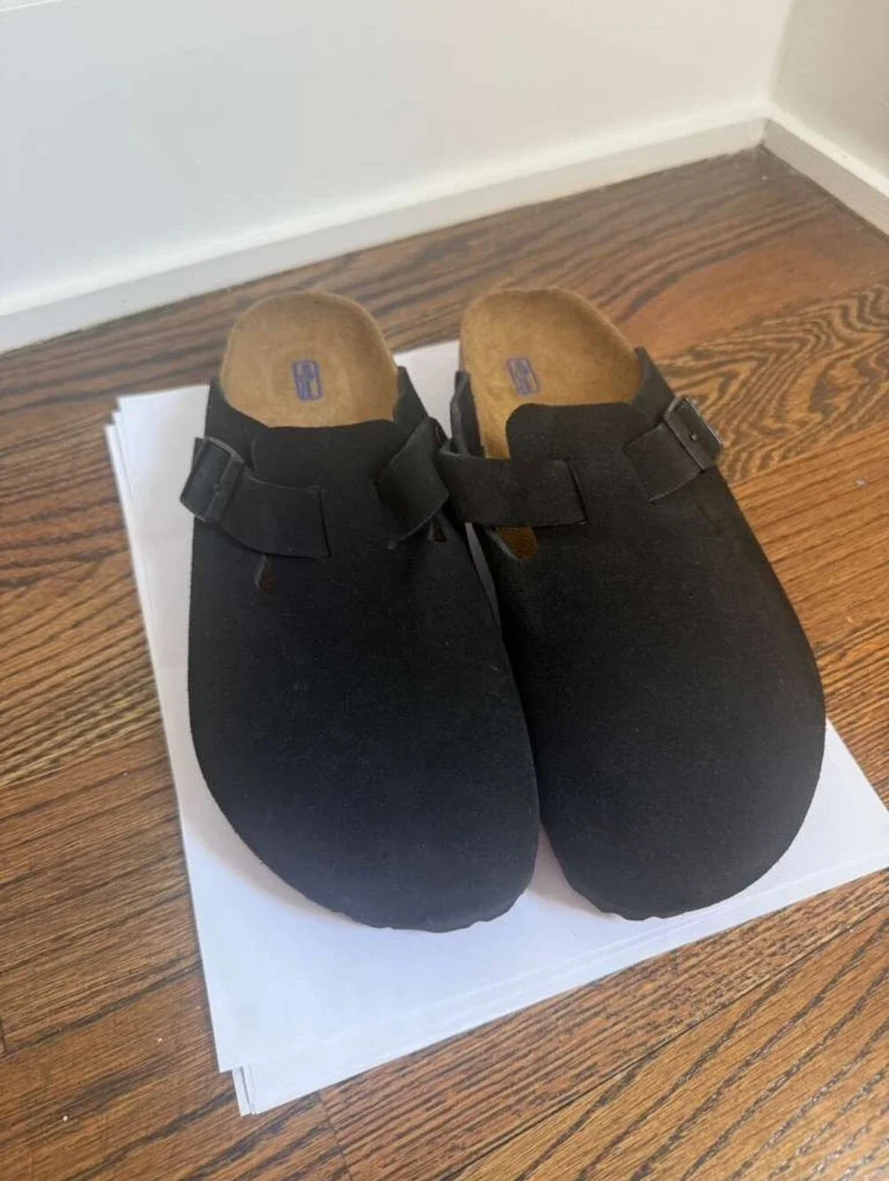 NWOT Birkenstock Boston Black Suede Soft Footbed